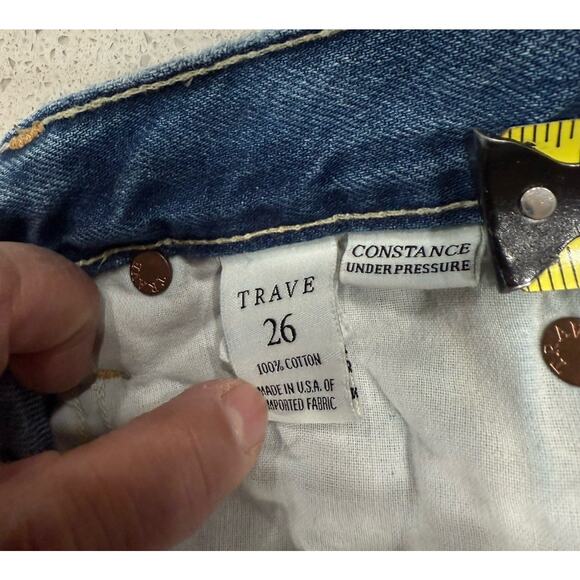 Trave Constance Straight Tapered Button Fly Distressed Fray Jeans Blue Size 26 - Picture 7 of 9